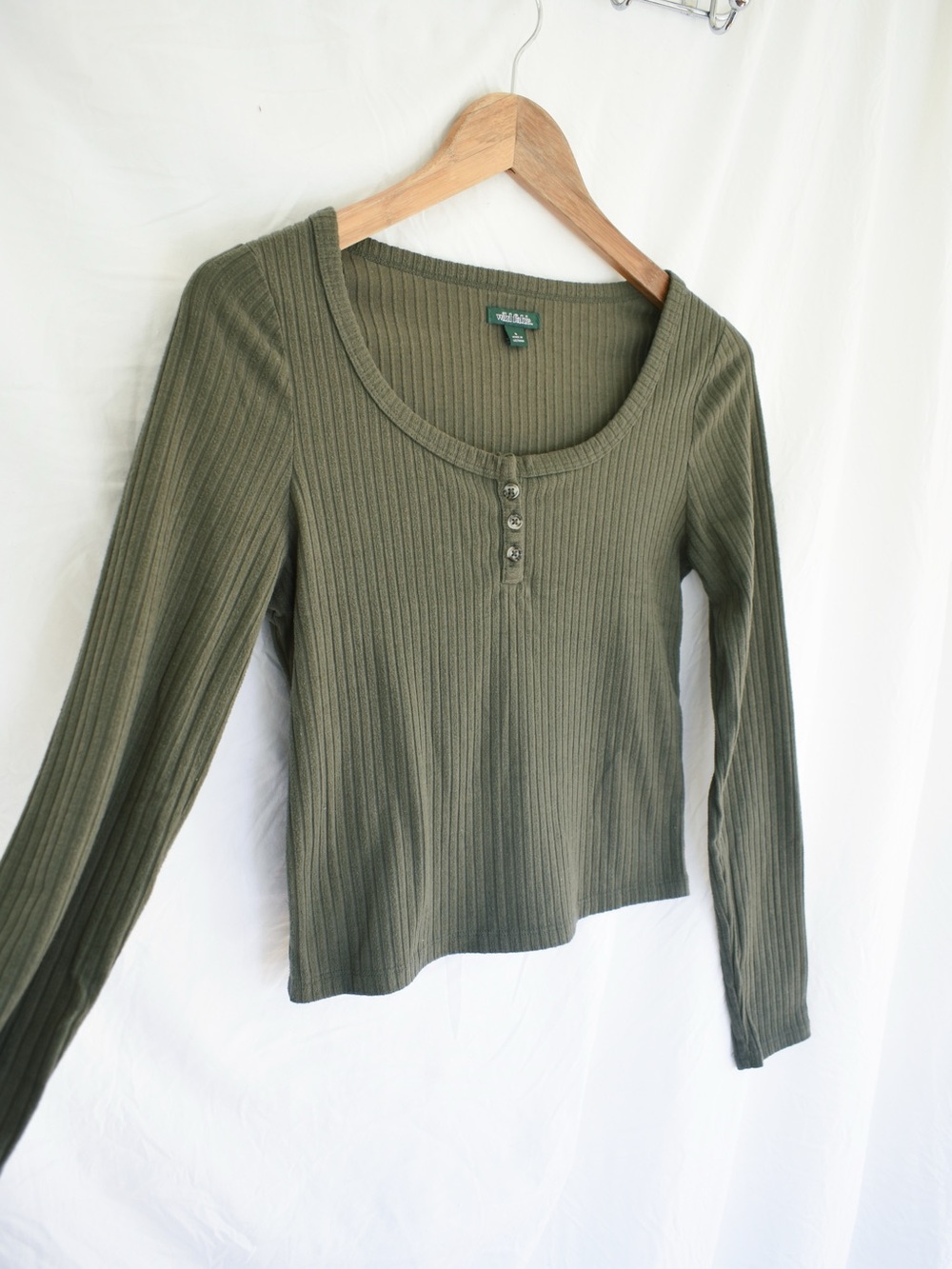 wild fable Olive Ribbed Henley Long Sleeve Top